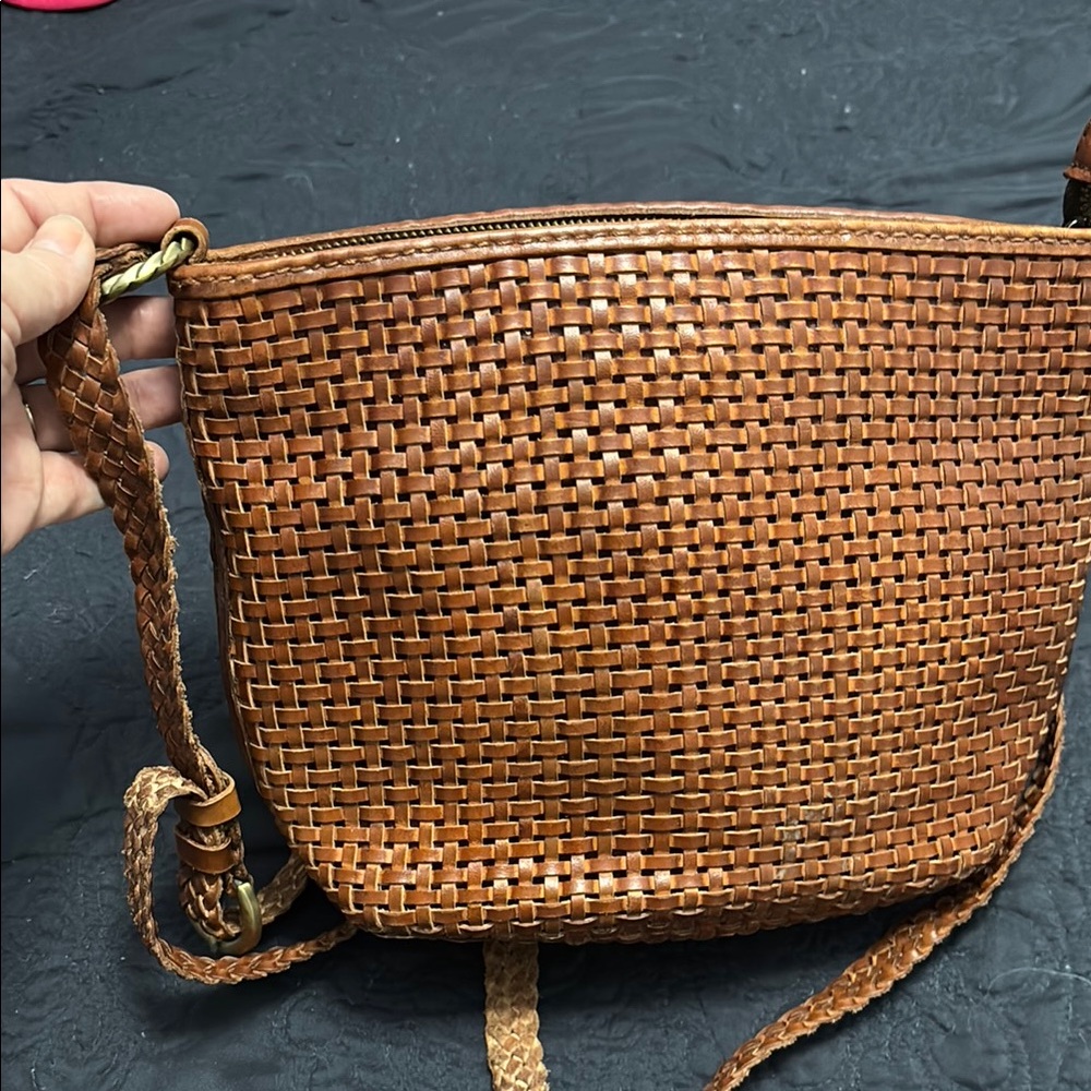 Brown Woven Leather Shoulder Bag